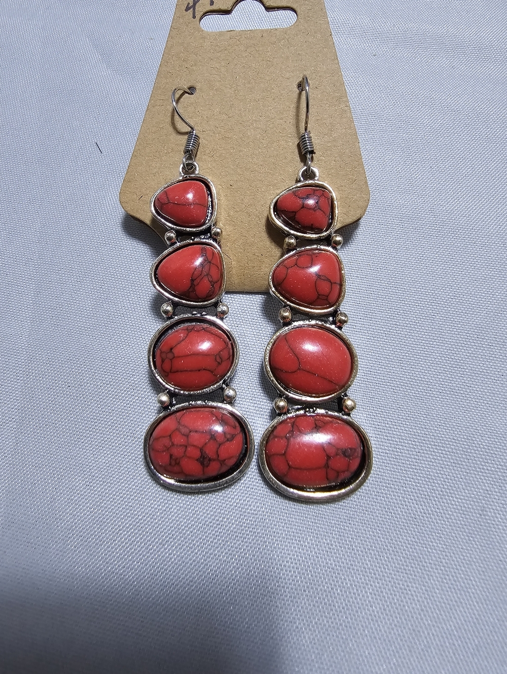 Red Stone Dangle Earrings - Women Jewelry